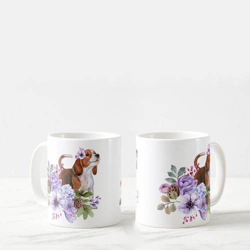 Beagle Dog with Flowers Graphic Coffee Mug