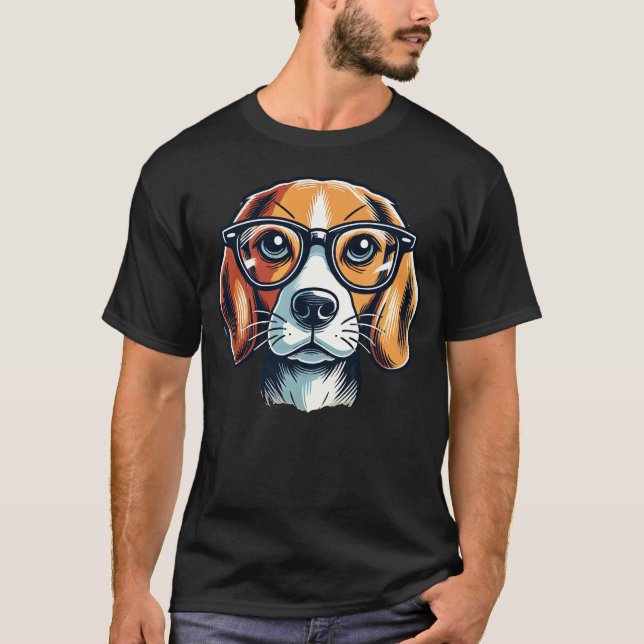 Beagle Dog With Glasses Pop Art Style T-Shirt (Front)