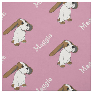 Beagle Dog With Name Blush Pink Fabric by the Yard