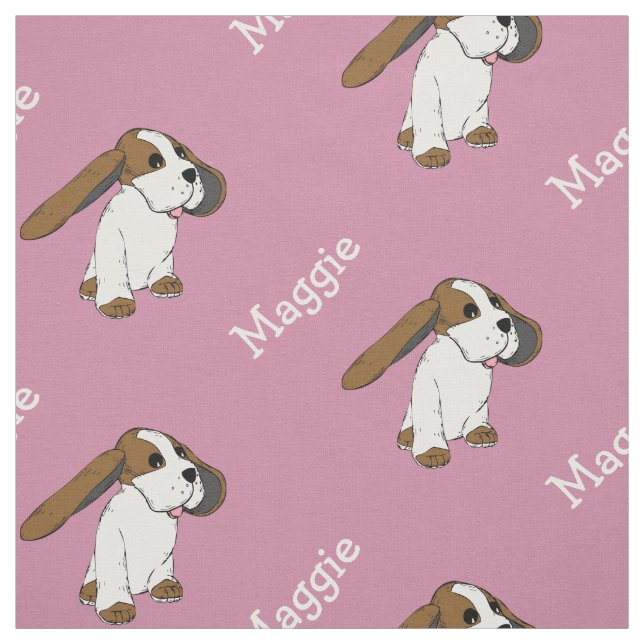 Beagle Dog With Name Blush Pink Fabric by the Yard (Swatch)