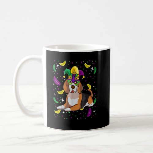 Beagle Dog With Parade Mask Mardi Gras Party  Coffee Mug