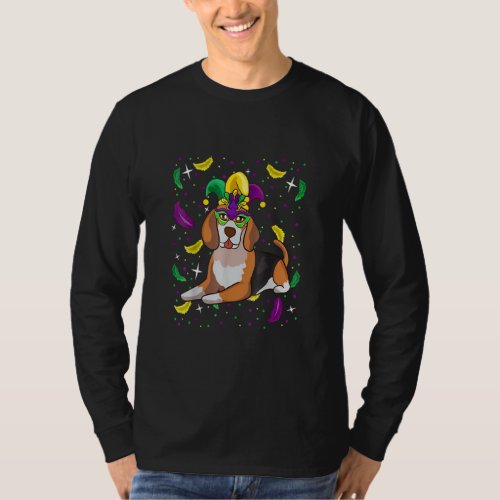 Beagle Dog With Parade Mask Mardi Gras Party  T_Shirt