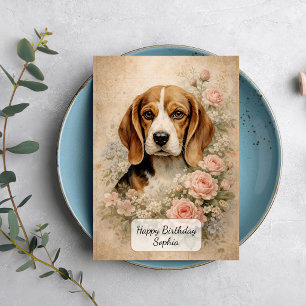 Beagle Dog with Roses Card