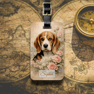 Beagle Dog with Roses Luggage Tag