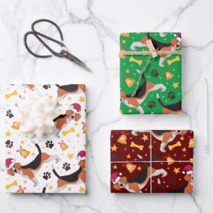 Beagle Dog With Santa Hat Christmas Wrapping Paper Sheets