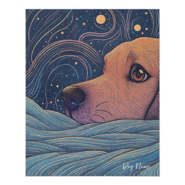Beagle dog with starry sky and water 002 poster (Front)