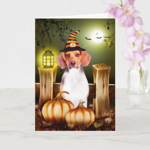Beagle Dog with Witch Hat Halloween Gift Idea Card
