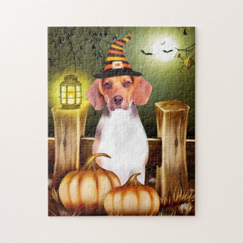 Beagle Dog with Witch Hat Halloween Gift Idea Jigsaw Puzzle