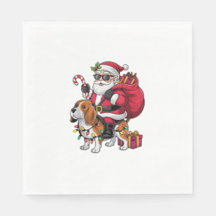 Beagle Dog Xmas Lighting Santa Riding Beagle Chris Napkins