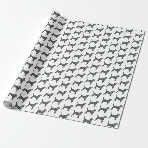 Beagle Dog Yellow  Black Grid Line White Wrapping Paper