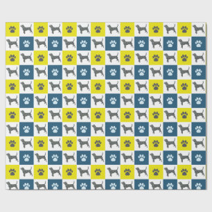 Beagle Dog Yellow & Black Grid Line Wrapping Paper