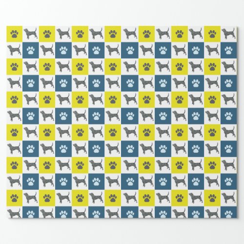 Beagle Dog Yellow  Black Grid Line Wrapping Paper