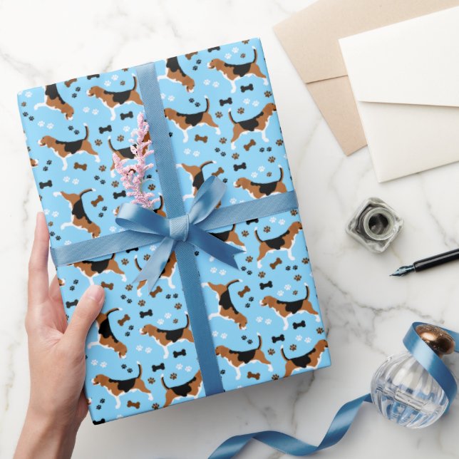 Beagle Dogs Beagles Blue Wrapping Paper (Gifting)