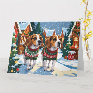 Beagle Dogs Christmas Snow Holiday Card