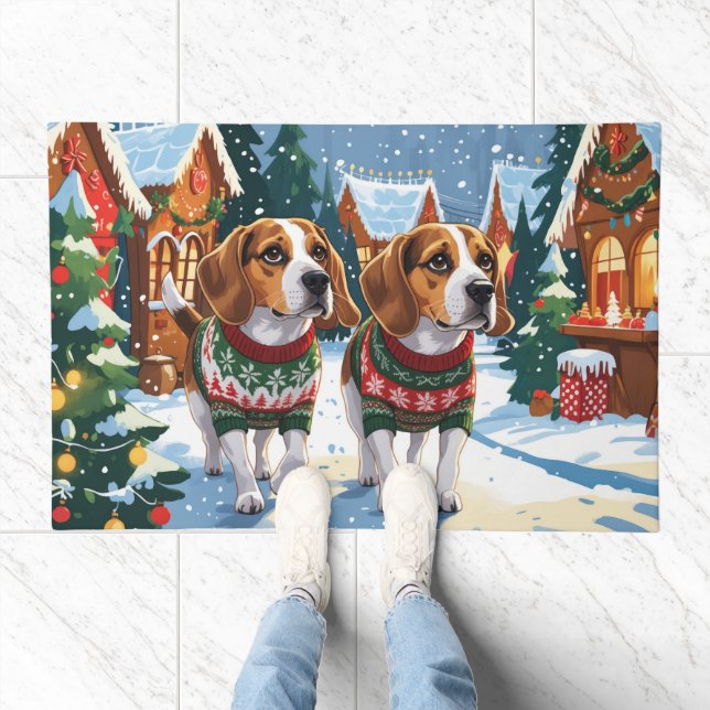 Beagle Dogs Christmas Snow Holiday Doormat (Indoor)