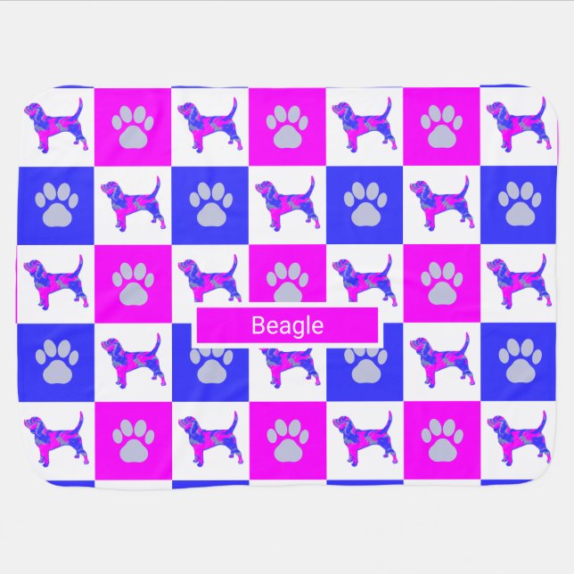 Beagle Dogs Dog & Paw Hot Pink and Blue Baby Blank Baby Blanket (Horizontal)