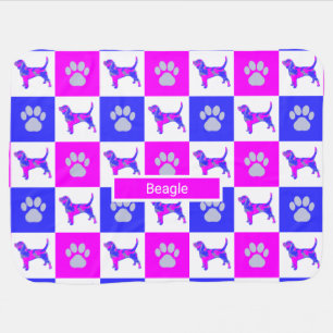 Beagle Dogs Dog & Paw Hot Pink and Blue Baby Blank Blanket