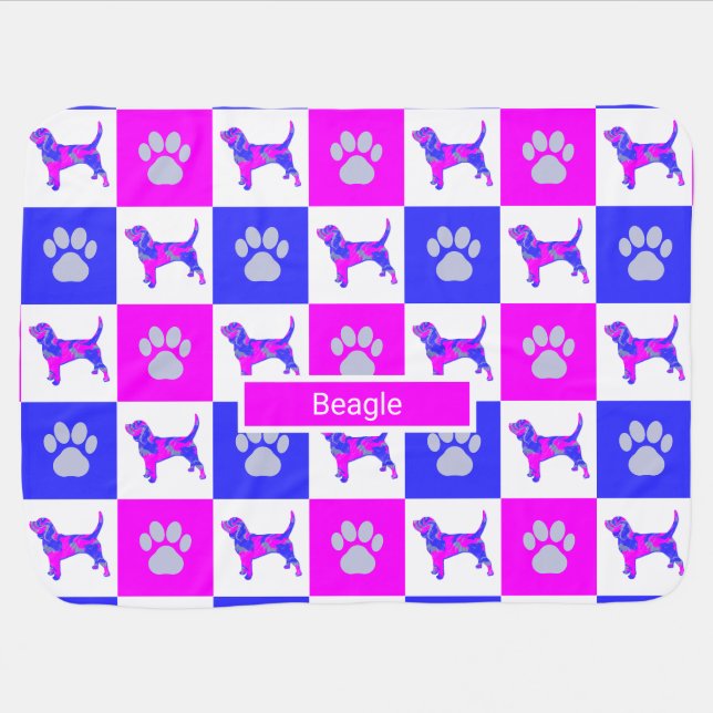 Beagle Dogs Dog & Paw Hot Pink and Blue Baby Blank Blanket (Horizontal)
