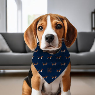 Beagle Dogs Pattern Monogrammed Pet Bandana Collar