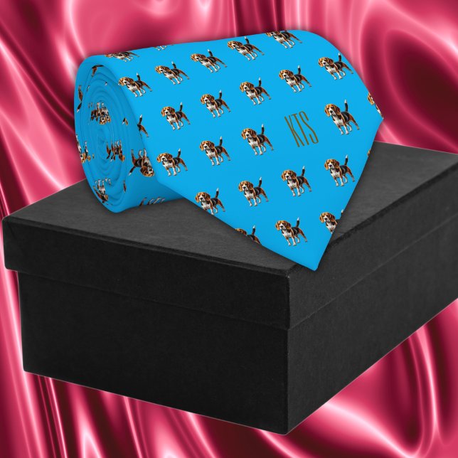 Beagle Dogs Pattern Monogrammed Veterinarian Neck Tie (Beagle Dogs Pattern Monogrammed Veterinarian Neck Tie in blue colour.)