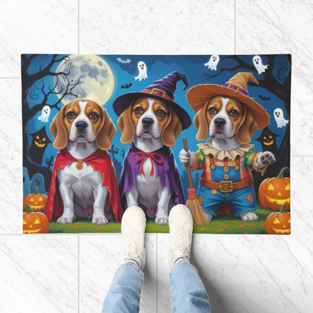 Beagle Dogs Pumpkin Halloween Funny Doormat (Indoor)