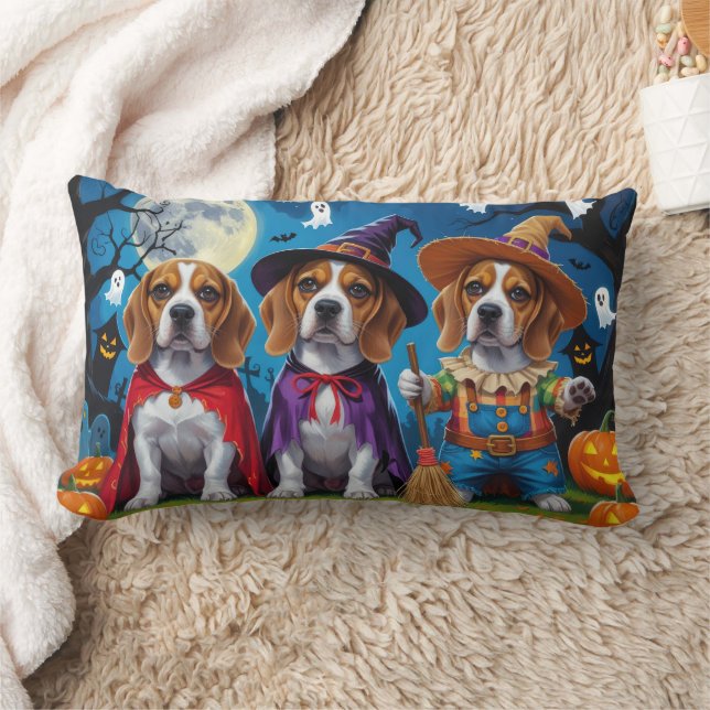 Beagle Dogs Pumpkin Halloween Funny Lumbar Pillow (Blanket)