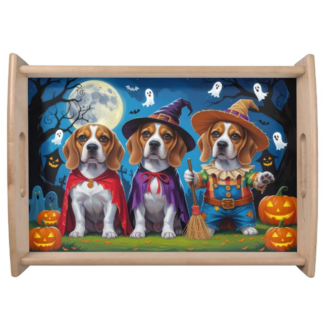 Beagle Dogs Pumpkin Halloween Funny Serving Tray (Front)