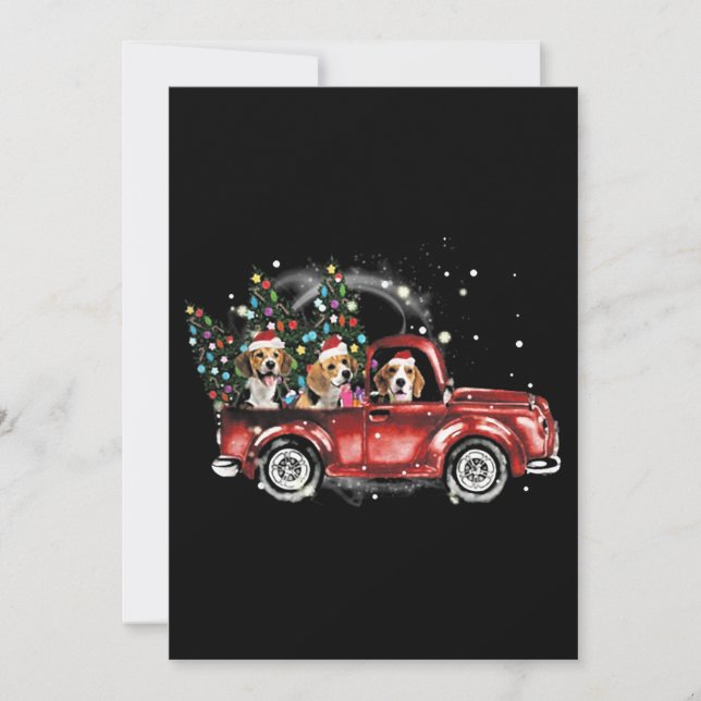 Beagle Dogs Ride Red Truck Christmas Gifts Announcement (Front)