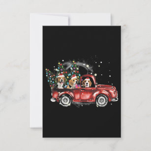 Beagle Dogs Ride Red Truck Christmas Gifts RSVP Card