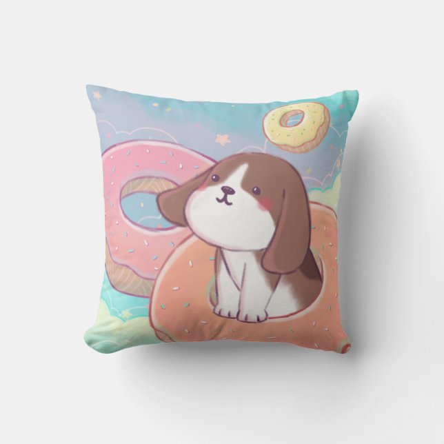 Beagle & Donuts Throw Pillow (Front)