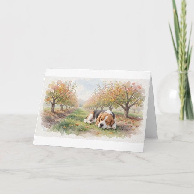 Beagle Dozing In The Autumn Orchard Furrow Greetin Card