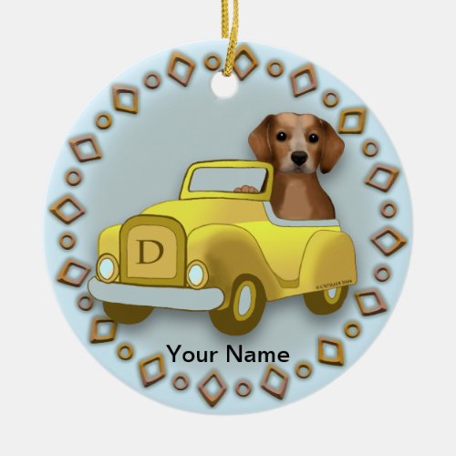 Beagle Driving Car  custom name Ceramic Ornament