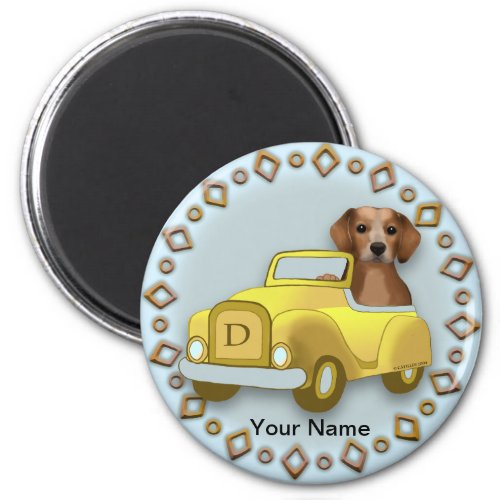 Beagle Driving Car  custom name Magnet