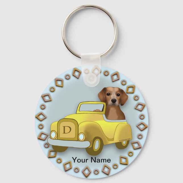 Beagle Driving Car  Keychain (Front)