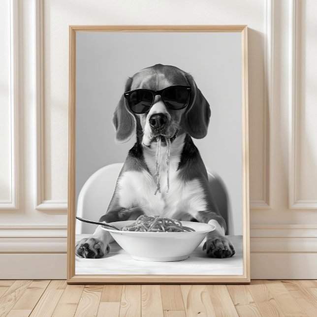 Beagle Eating Pasta Wall Art, Spaghetti Print, Bla Poster (Creator Uploaded)