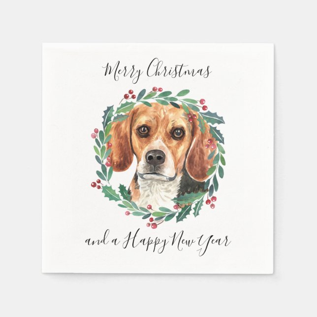 Beagle Elegant Dog Merry Christmas Napkins (Front)