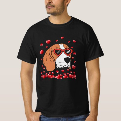 Beagle Face Heart Glasses Cute Valentines Day Dog  T_Shirt