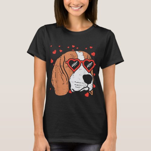 Beagle Face Heart Glasses Cute Valentines Day Dog  T_Shirt