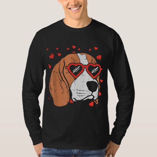 Beagle Face Heart Glasses Cute Valentines Day Dog  T_Shirt