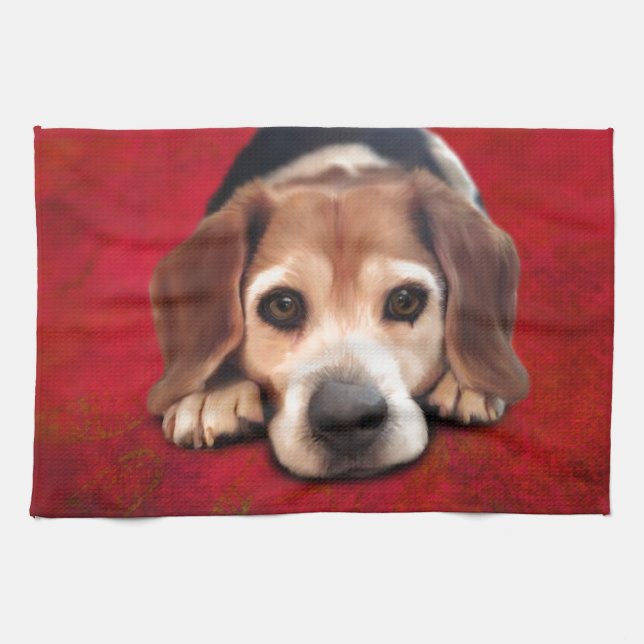Beagle Fine Art Dog Art Painting Kitchen Towel (Horizontal)