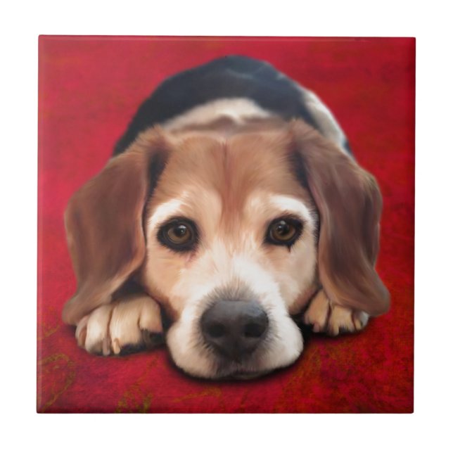 Beagle Fine Art Dog Art Painting Tile (Front)
