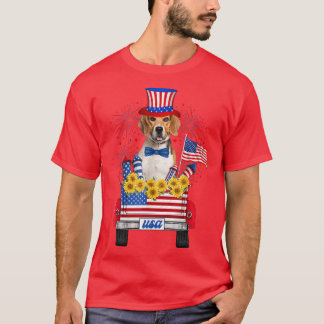 Beagle Firework Sunflower America Dog 4th of July T-Shirt
