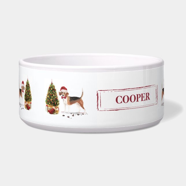 Beagle Funny Christmas Dog with Tree Bowl (Left)