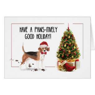 Beagle Funny Christmas Dog with Tree Cards
