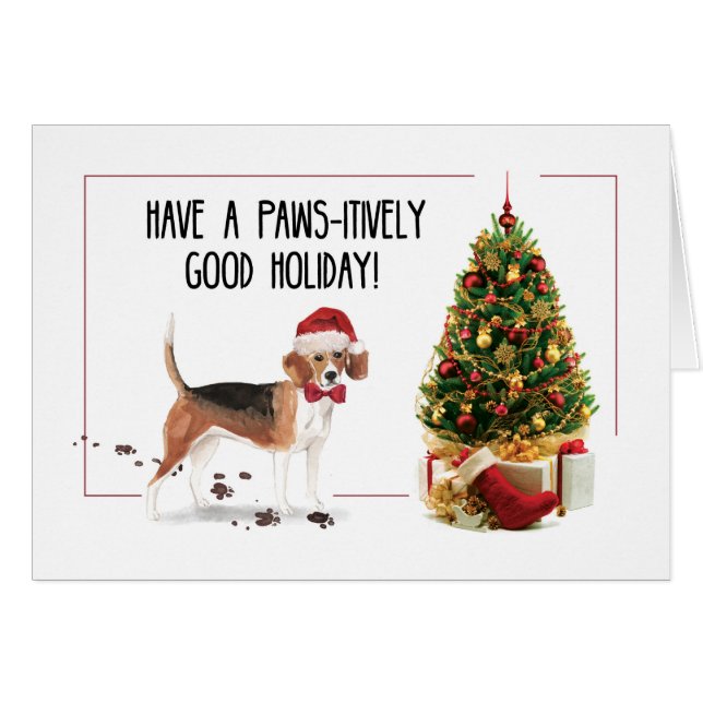 Beagle Funny Christmas Dog with Tree Cards (Front Horizontal)