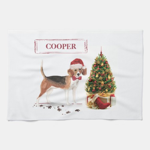 Beagle Funny Christmas Dog with Tree Kitchen Towel