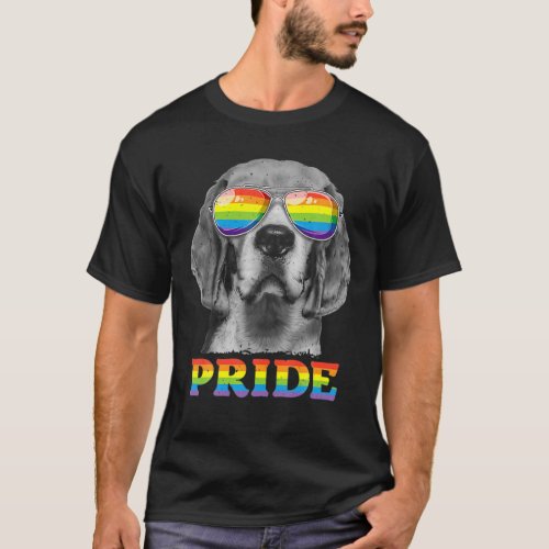 Beagle Gay Pride Lgbt Rainbow Flag Sunglasses Dog T_Shirt