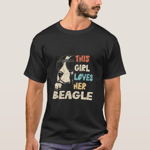 Beagle Girl Cool Vintage Retro For Dog Mom  T_Shirt