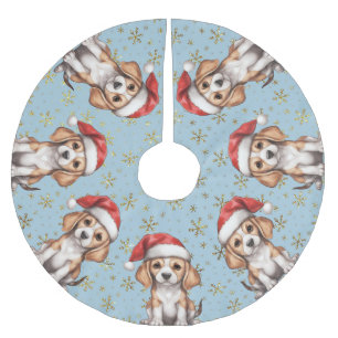 Beagle Gold Glitter Snowflake Brushed Polyester Tree Skirt