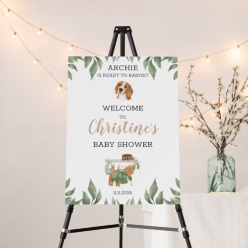 Beagle Greenery Baby Shower Welcome Sign